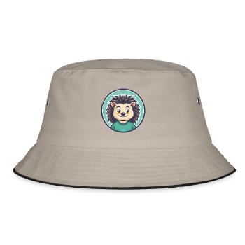 Hedgehog Kawaii Cartoon Character Animal Pet Face - Bucket Hat - khaki/black - Front
