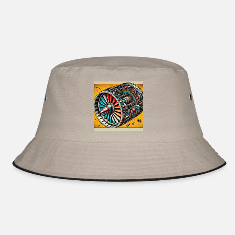Turbine Unleashed: Comic Art - Flugzeug Turbine - Bucket Hat - Khaki/Schwarz