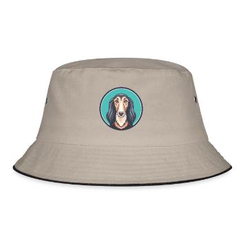 Saluki Dog Breed Cartoon Kawaii Clipart Animal Pet - Bucket Hat - khaki/black - Front