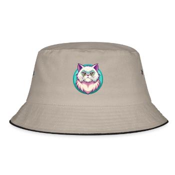 Colorpoint Persische Katze Rasse Cartoon Kawaii Tier - Bucket Hat - Khaki/Schwarz - Vorne