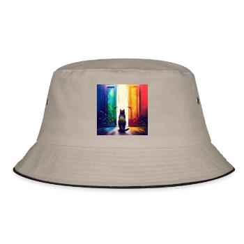 A cat between two doors - Bucket Hat - khaki/black - Front