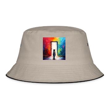 A cat in front of a glass door - Bucket Hat - khaki/black - Front