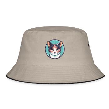 Verdünnte Kattunkatze Rasse Karikatur Kawaii Tier Haustier - Bucket Hat - Khaki/Schwarz - Vorne