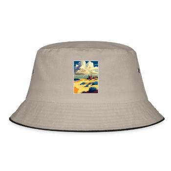 Suffolk Coast Aonb Travel Poster Postcard Painting - Bucket Hat - khaki/black - Front