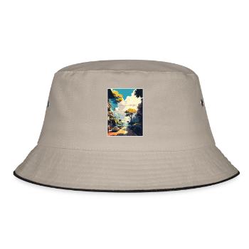Hanoi Vietnam Travel Poster Souvenir Painting WPA - Bucket Hat - khaki/black - Front
