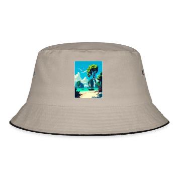 Phi Thailand Thai Reise Poster Souvenir Farbe WPA - Bucket Hat - Khaki/Schwarz - Vorne