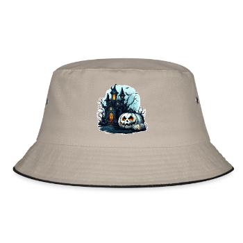 Spukhaus mit leuchtenden Kürbissen - Bucket Hat - Khaki/Schwarz - Vorne