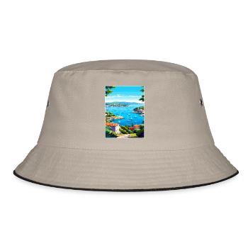 Cote Dazur Frankreich Reise Poster Souvenir Farbe WPA - Bucket Hat - Khaki/Schwarz - Vorne