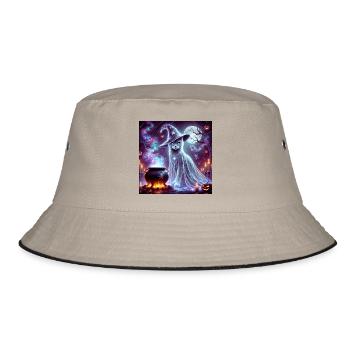 Mysterious Wizard Ghost Cat - Bucket Hat - khaki/black - Front