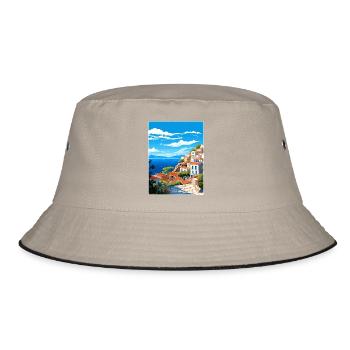 Hydra Greece Travel Poster Souvenir Postcard Paint - Bucket Hat - khaki/black - Front