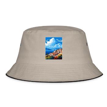 Hydra Greece Travel Poster Souvenir Postcard Paint - Bucket Hat - khaki/black - Front