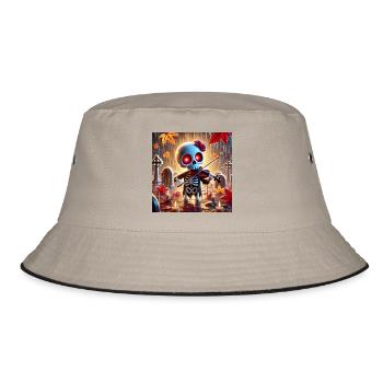 An adorable skeleton plays the violin in the rain - Bucket Hat - khaki/black - Front