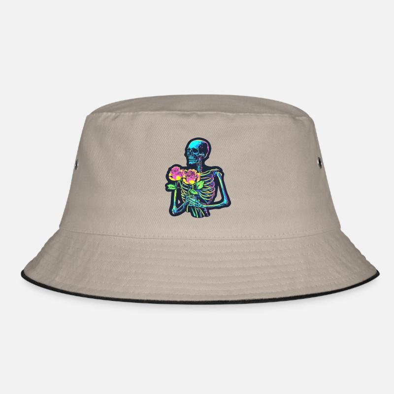 Psychedelisches Skelett mit Rosen Halloween Bucket Hat