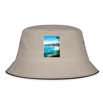 La Jolla Cove Kalifornien Reiseposter Souvenir - Bucket Hat - Khaki/Schwarz - Vorne