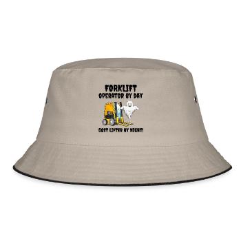 Halloween Ghost Forklift Operator Heavy Equipment - Bucket Hat - khaki/black - Front