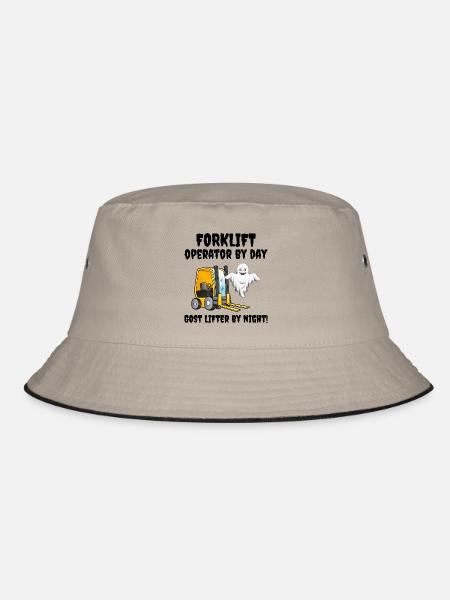 Halloween Ghost Forklift Operator Heavy Equipment - Bucket Hat - khaki/black - Front