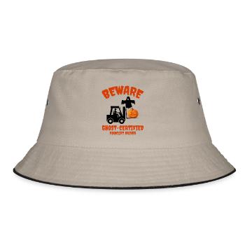 Halloween Ghost Forklift Operator Heavy Equipment - Bucket Hat - khaki/black - Front