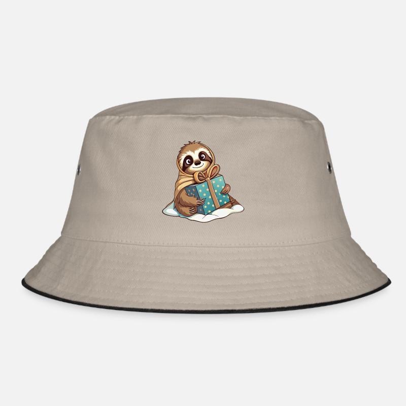 Cute sloth unwrapping gift Bucket Hat