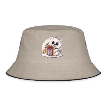 Cute bear with gift at Christmas - Bucket Hat - khaki/black - Front