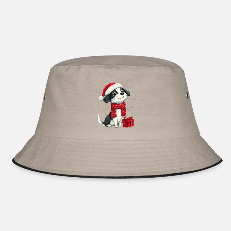Weihnachtshund mit Bommelmütze - Bucket Hat - Khaki/Schwarz