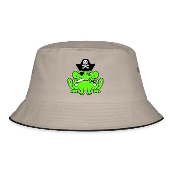 Frog Captain Cap Toad Funny Comic Cartoon - Bucket Hat - khaki/black - Front