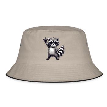 Waschbär mit Rock Pose Raccoon Rock Musik Musiker - Bucket Hat - Khaki/Schwarz - Vorne