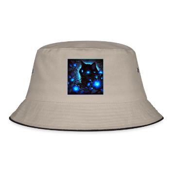 Eine schimmernde leuchtende kleine schwarze Katze - Bucket Hat - Khaki/Schwarz - Vorne