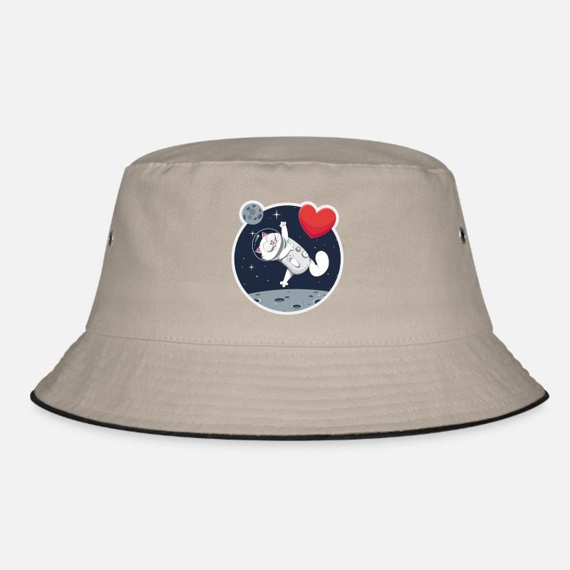 Einsame Astronautin Katze fängt Herz Bucket Hat