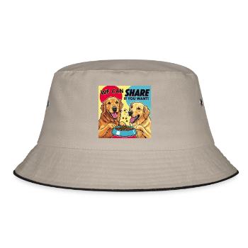 Comic Dogs - We Can Share If You Want - Bucket Hat - Khaki/Schwarz - Vorne