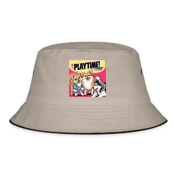 Comic Dogs - Playtime - Bucket Hat - khaki/black - Front