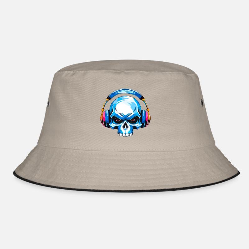 Skull mit kopfhörer - Bucket Hat - Khaki/Schwarz
