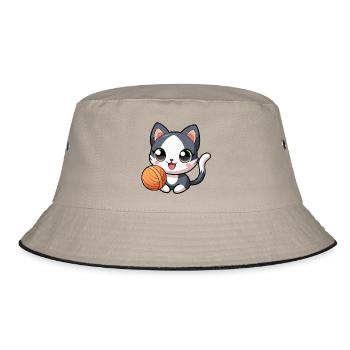 Black and white kawaii kitten with skein - Bucket Hat - khaki/black - Front