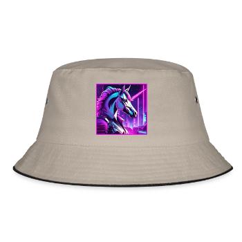 Neon Cyber Unicorn Illustration - Bucket Hat - khaki/black - Front