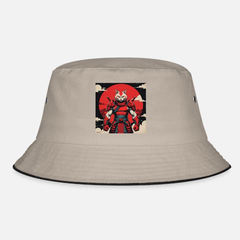 Samurai-Katzenkrieger - Bucket Hat - Khaki/Schwarz