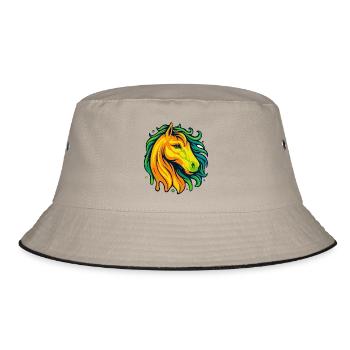 Neon Pferdekopf - Bucket Hat - Khaki/Schwarz - Vorne