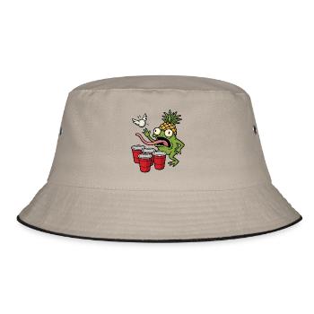 Ananasfrosch beim Beerpong - Bucket Hat - Khaki/Schwarz - Vorne