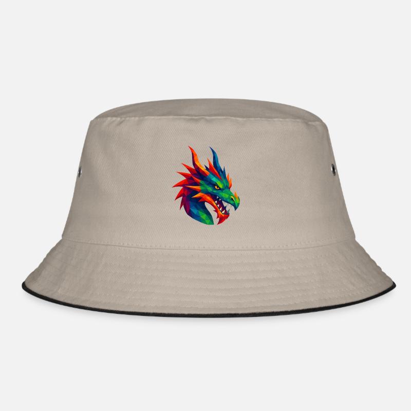 WPAP Stil Tiere - Drache - Bucket Hat - Khaki/Schwarz