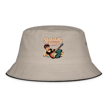 Rockabilly für immer E-Gitarre Frau 50er Geschenk - Bucket Hat - Khaki/Schwarz - Vorne