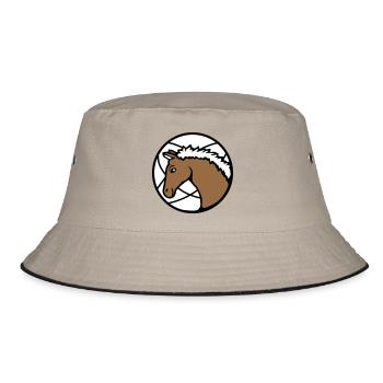 Pferd Süß Pony Fohlen Pferdemädchen Niedlich Comic - Bucket Hat - Khaki/Schwarz - Vorne