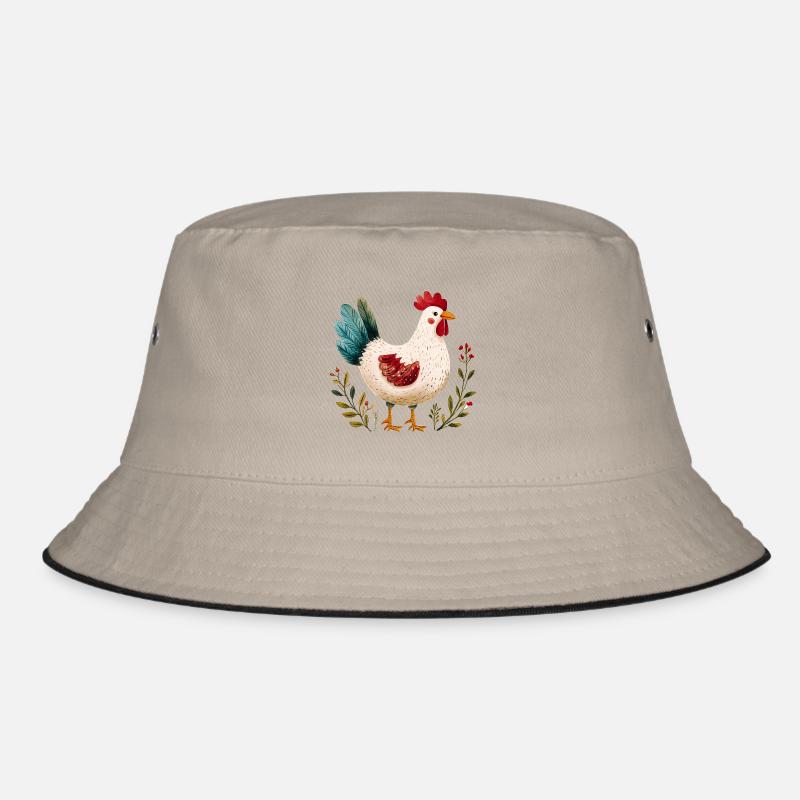 Rustikales Huhn Illustriert Blumen Bucket Hat