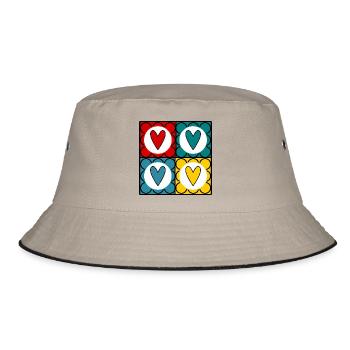 Bunte Herzen im Pop-Art-Stil - Bucket Hat - Khaki/Schwarz - Vorne