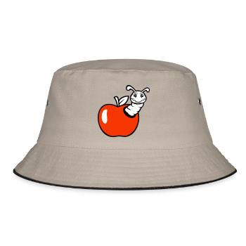 caterpillar apple fruit peeks out hole smiles sweet worm - Bucket Hat - khaki/black - Front