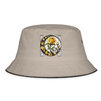 Gelbe Rose Buntglas-Design - Bucket Hat - Khaki/Schwarz - Vorne