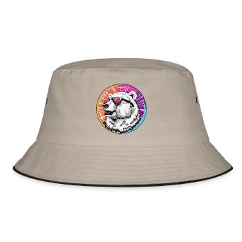 Bär mit Sonnenbrille im Neon-Design - Bucket Hat - Khaki/Schwarz - Vorne
