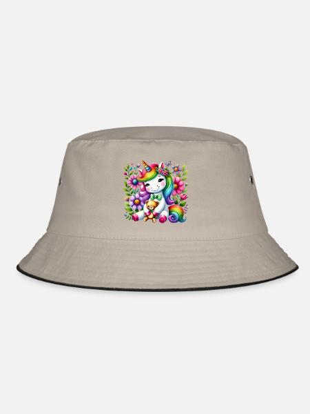 Rainbow Unicorn Floral Dream - Bucket Hat - khaki/black - Front