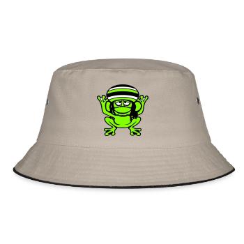 Frosch Reggae Musik Rasta Haare Mütze Jamaika Fun - Bucket Hat - Khaki/Schwarz - Vorne