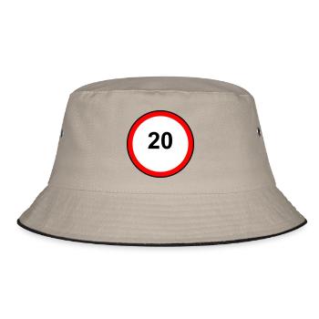 Tempo20 Schild Retro Illustration - Bucket Hat - Khaki/Schwarz - Vorne