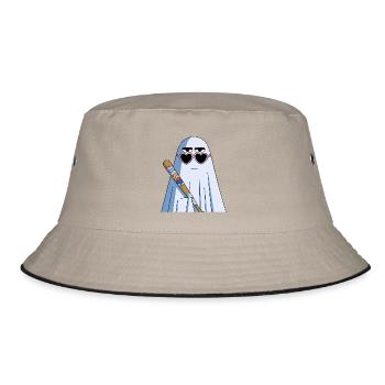 Sarcastic Ghost with Heart Shades & Bat - Bucket Hat - Khaki/Schwarz - Vorne