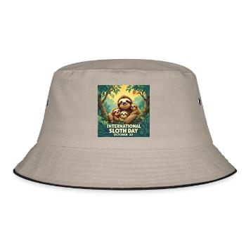 Internationaler Faultiertag Familie - Bucket Hat - Khaki/Schwarz - Vorne