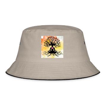 Lotus Buddha Baum des Lebens - Bucket Hat - Khaki/Schwarz - Vorne
